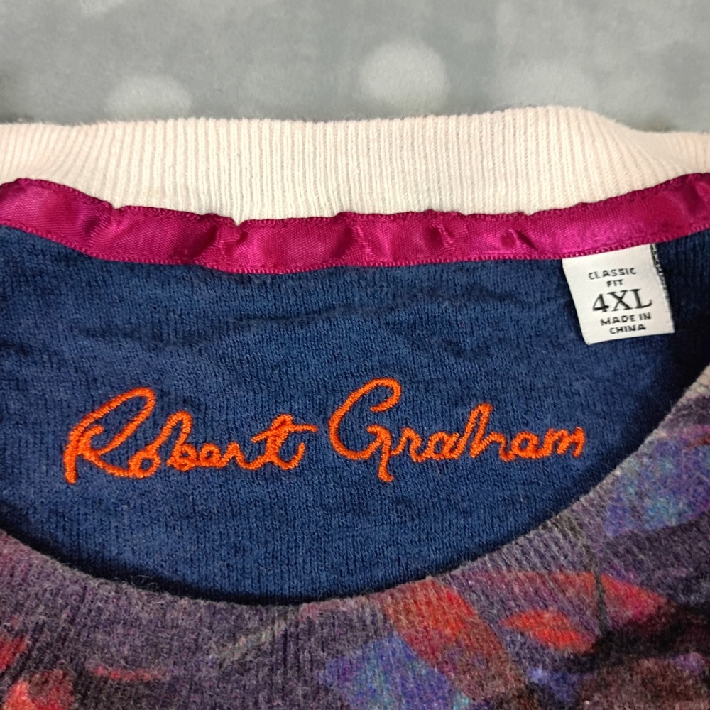 Robert Graham Mens 4XL Classic Fit Cotton Linen Abstract Leaf Sweater Purple - Picture 2 of 8